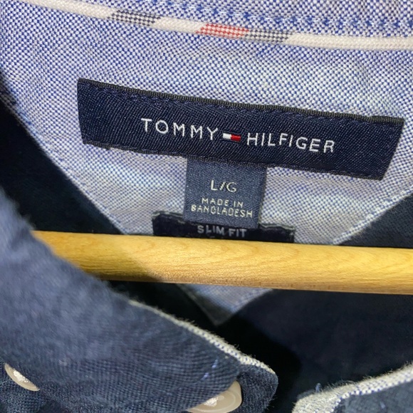 Navy Blue Tommy Hilfiger fluffy logo Button up shirt - Picture 3 of 3